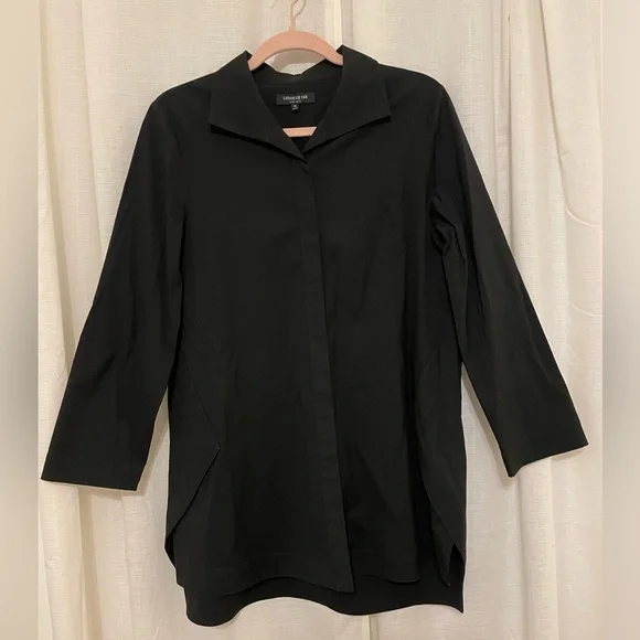 Lafayette 148 Classic Cotton Button Blouse in Black - Picture 3 of 7